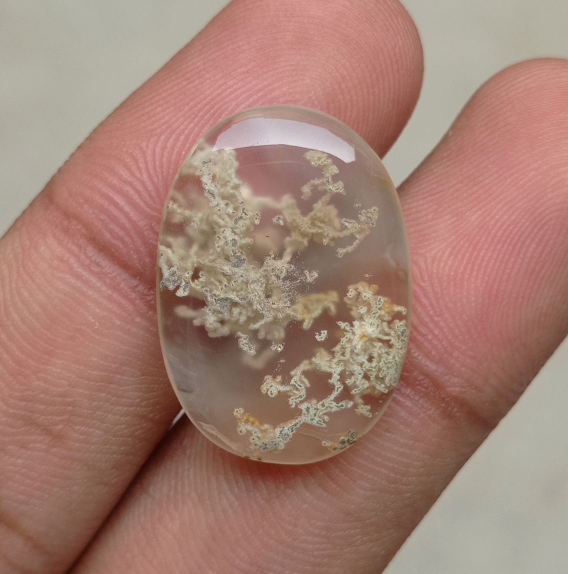19.35ct Very Unique Pattern of Moss Agate Oval Cabochon - Transparent Moss Agate - 25x18x5mm