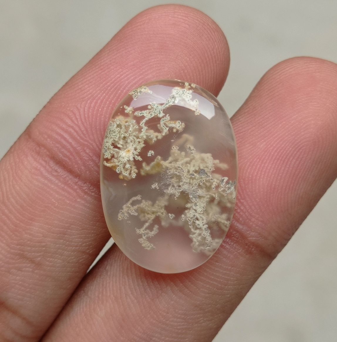 19.35ct Very Unique Pattern of Moss Agate Oval Cabochon - Transparent Moss Agate - 25x18x5mm