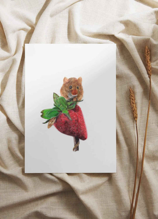 Harvest Mouse Artwork Print – Hand-Drawn Wildlife Wall Art (A4)