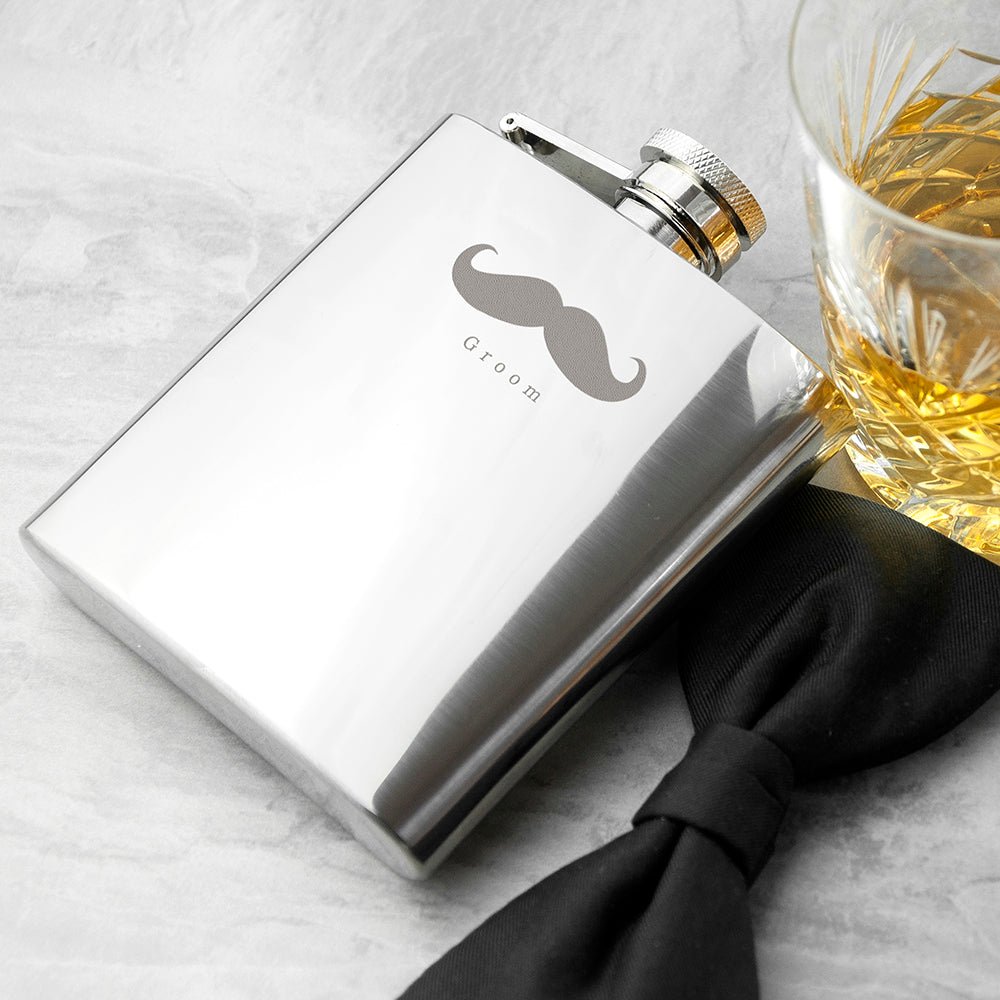 Personalised Stainless Steel Moustache Hip Flask