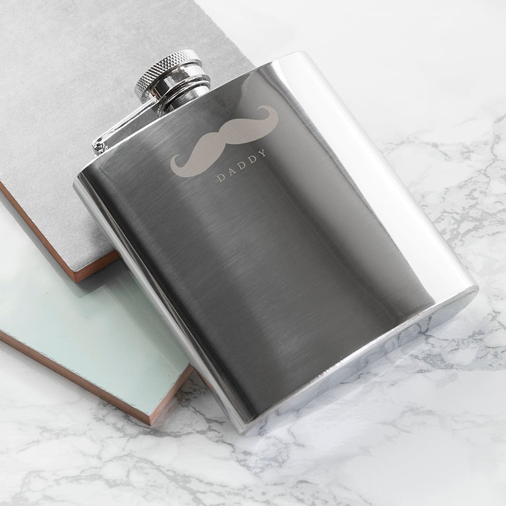 Personalised Stainless Steel Moustache Hip Flask