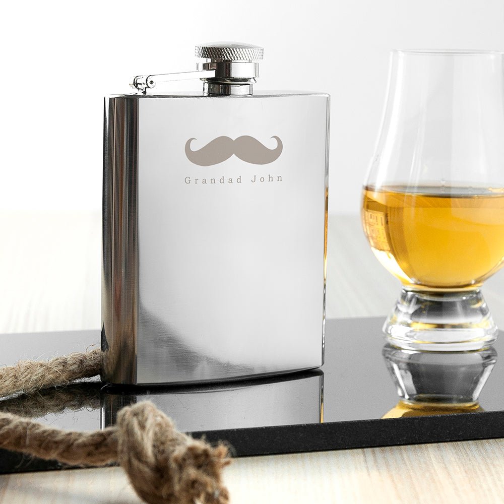 Personalised Stainless Steel Moustache Hip Flask