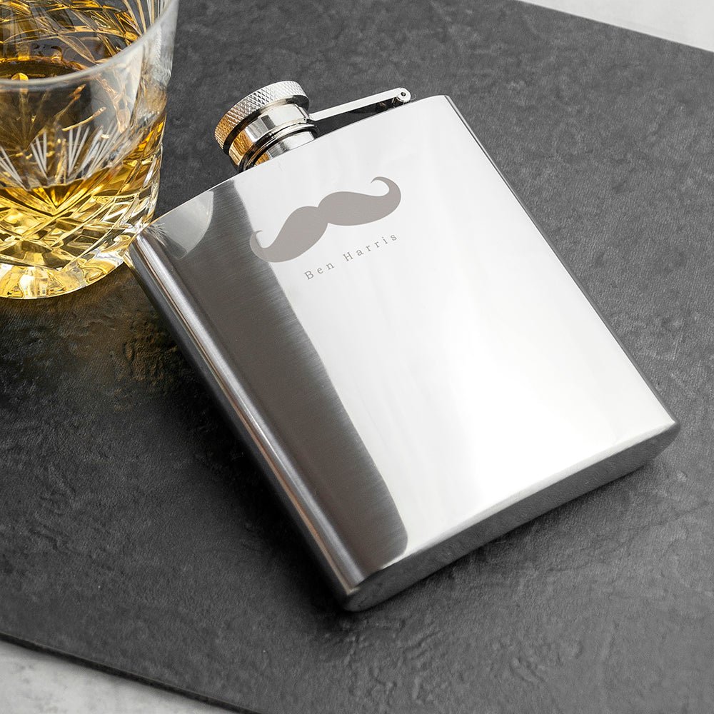 Personalised Stainless Steel Moustache Hip Flask