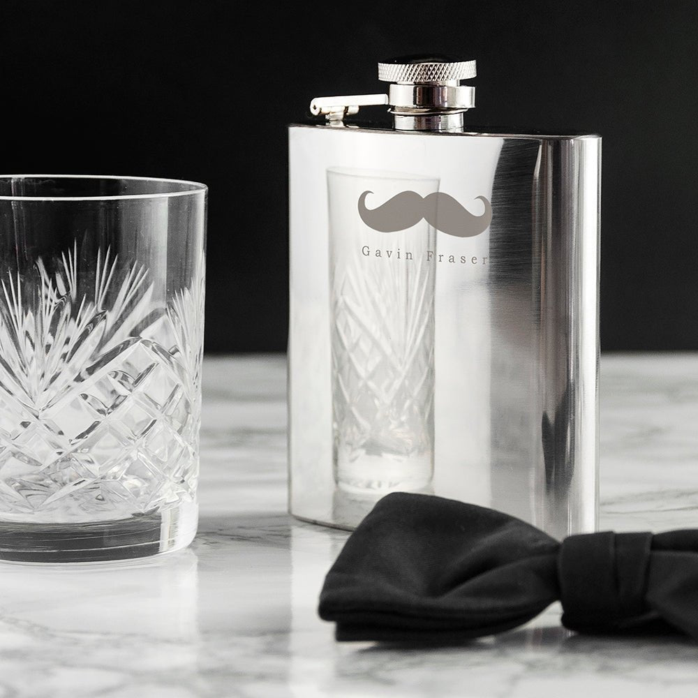 Personalised Stainless Steel Moustache Hip Flask