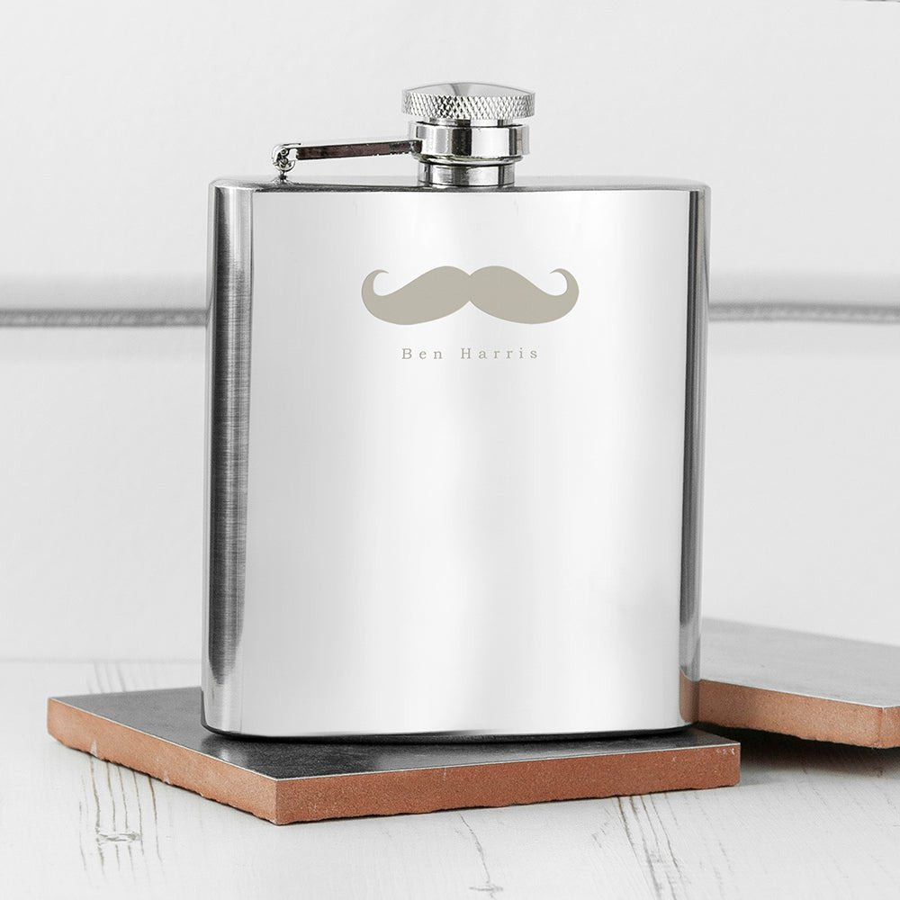 Personalised Stainless Steel Moustache Hip Flask