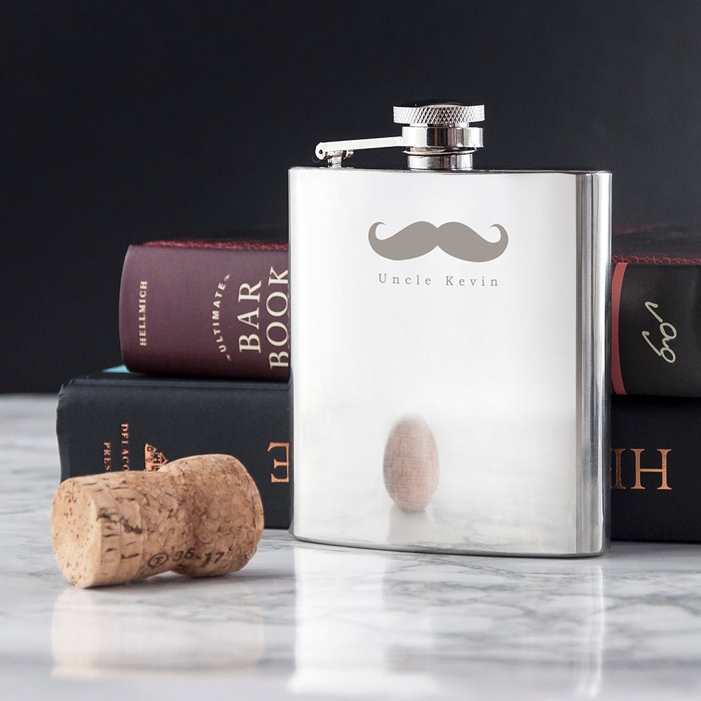 Personalised Stainless Steel Moustache Hip Flask