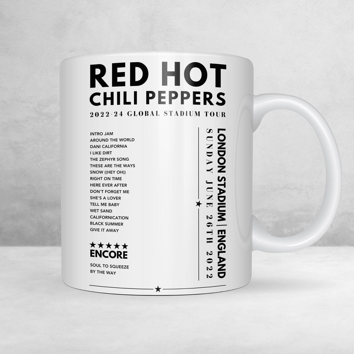 Red Hot Chili Peppers Setlist Mug - at London Stadium - June 26th, 2022