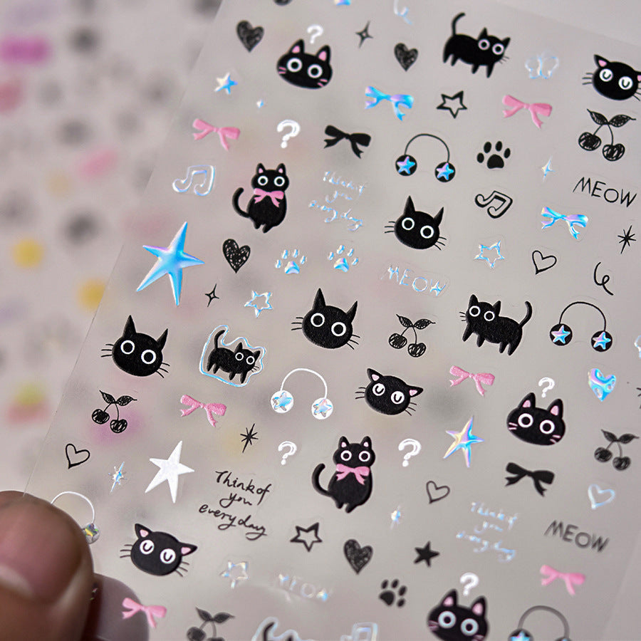 Hello Claws | Black Silver Kitty Nail Deco Sticker