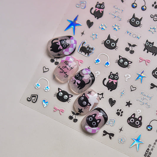 Hello Claws | Black Silver Kitty Nail Deco Sticker