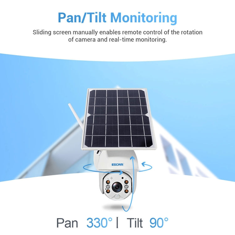 ESCAM QF480 EU Version HD 1080P IP66 Waterproof 4G Solar Panel PT IP Camera without Battery, Support Night Vision / Motion Detection / TF Card / Two Way Audio (White)