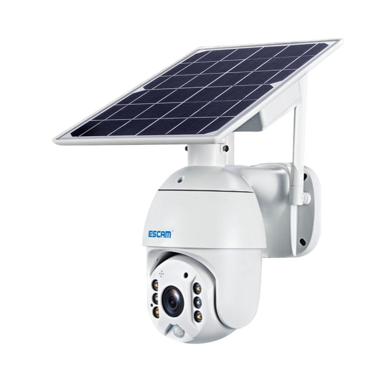 ESCAM QF480 US Version HD 1080P IP66 Waterproof 4G Solar Panel PT IP Camera with Battery, Support Night Vision / Motion Detection / TF Card / Two Way Audio (White)