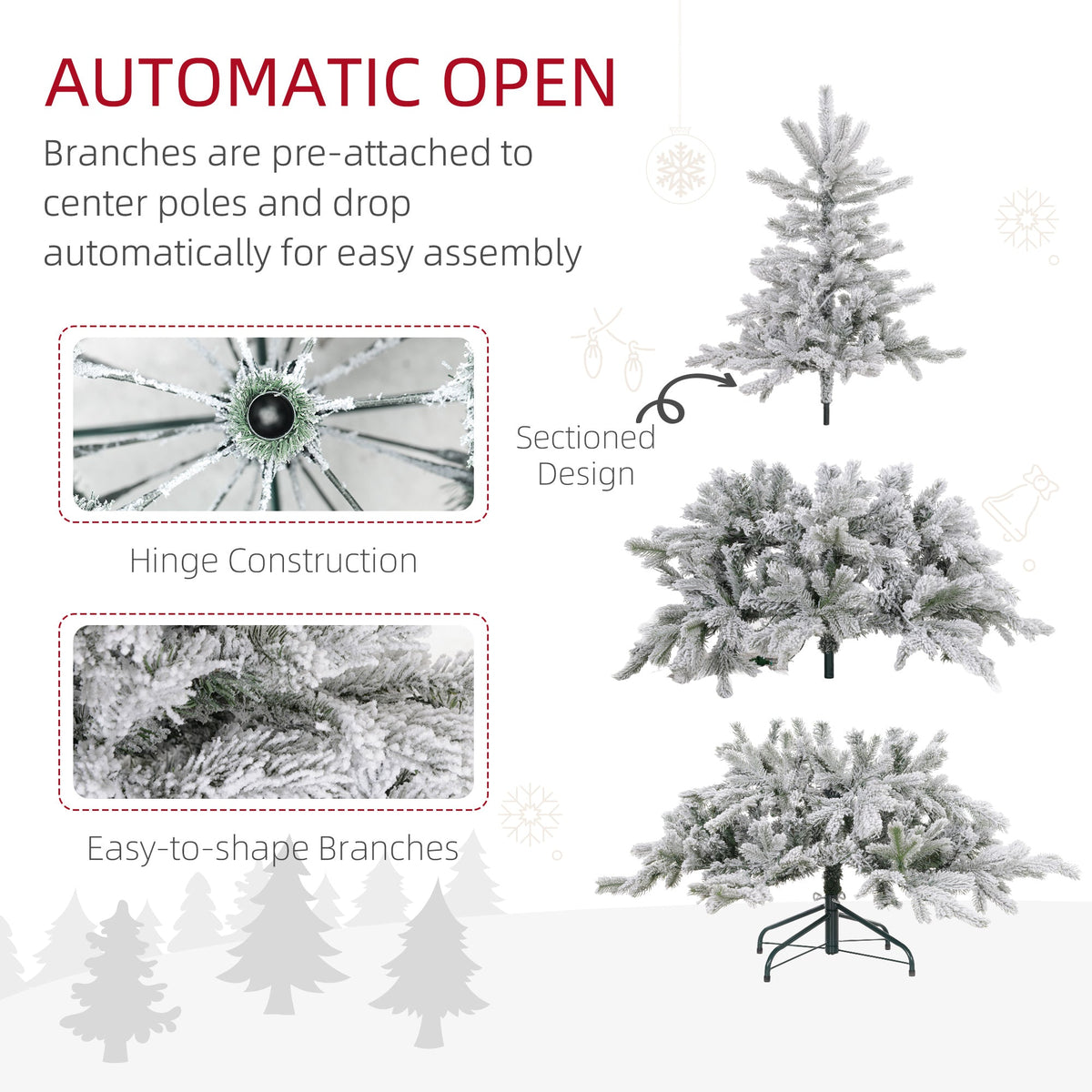 HOMCOM 5 Ft Artificial Christmas Tree with Realistic Snow Branches, LED Lights