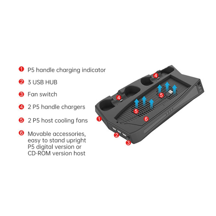 KJH P5-010 PS5 Vertical Charging Stand with Cooling Fans