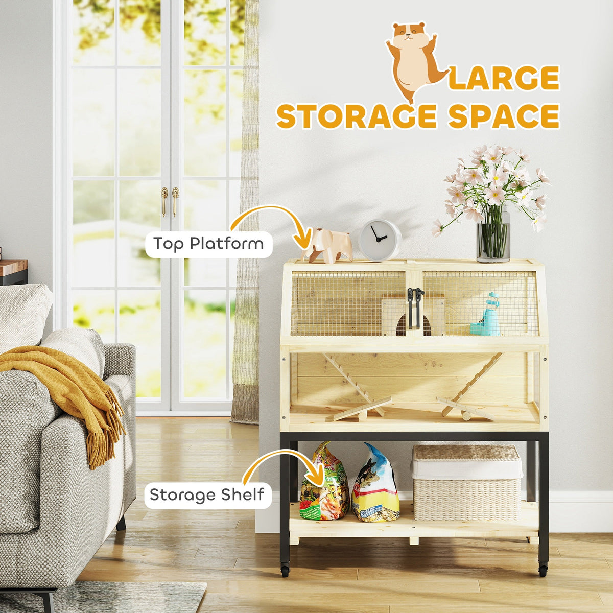 PawHut Wooden Hamster Cage with Storage Shelf