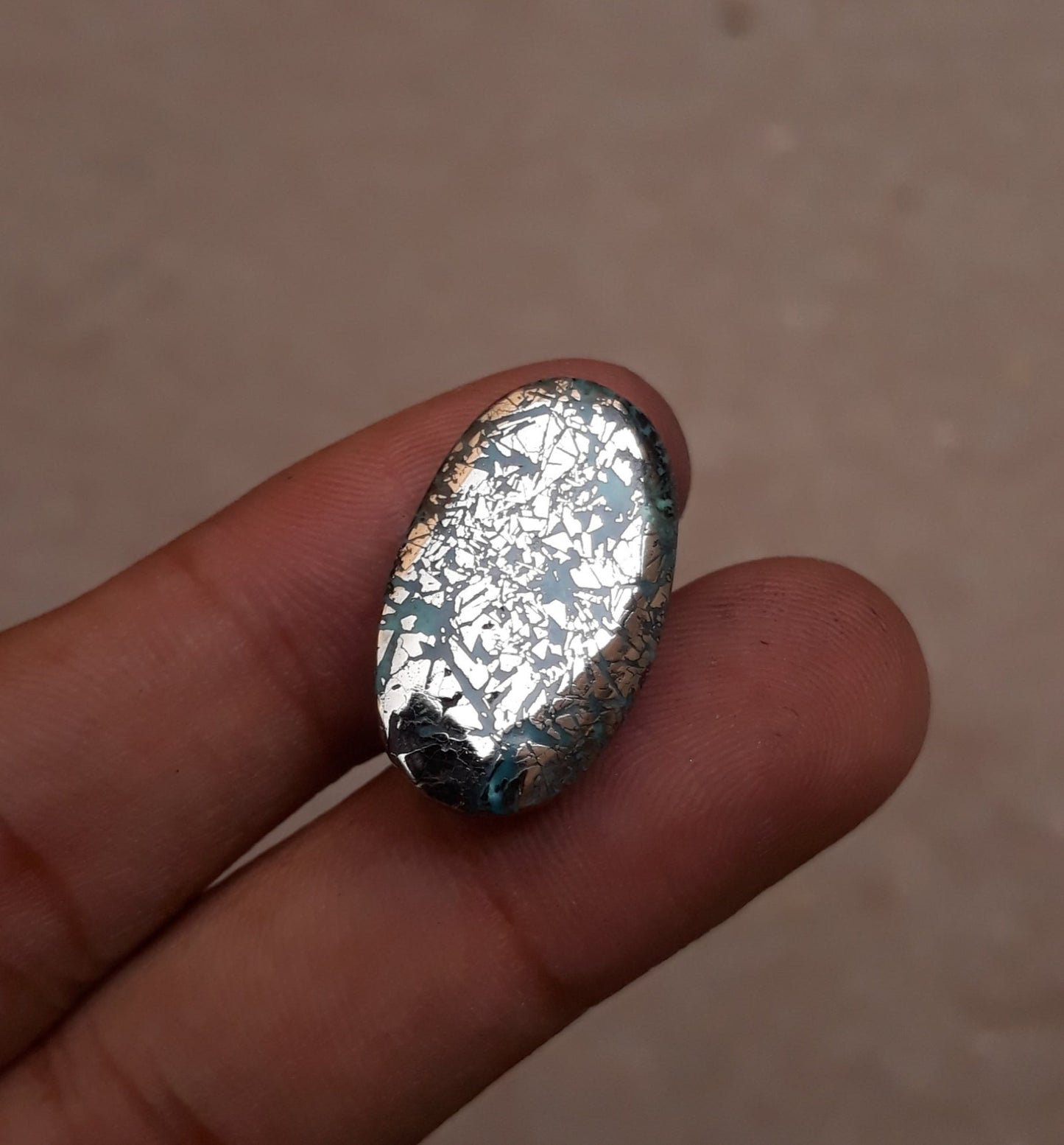 Natural Certified Turquoise with Pyrite - Blue Matrix Turquoise - Shajri Feroza-23.2Ct-25x15mm