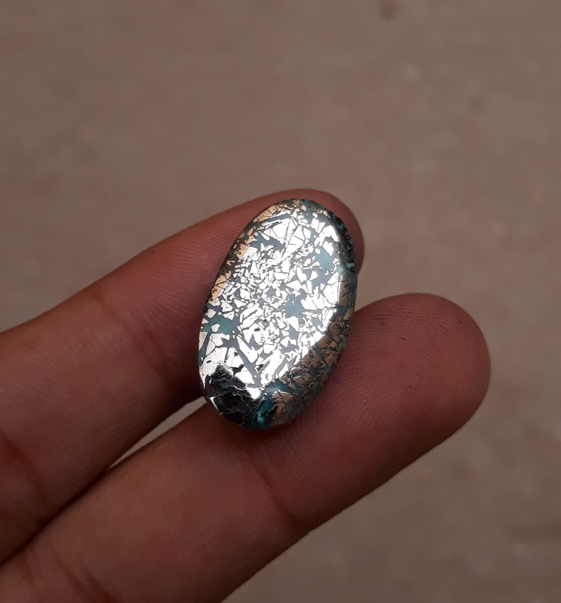 Natural Certified Turquoise with Pyrite - Blue Matrix Turquoise - Shajri Feroza-23.2Ct-25x15mm