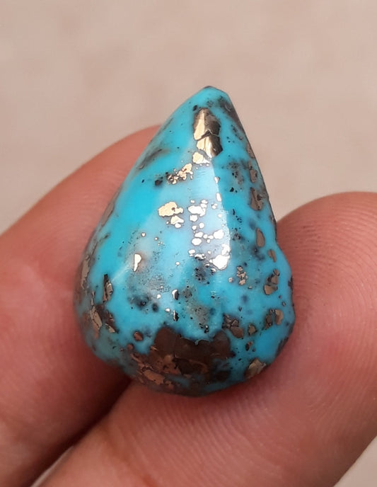 Natural Certified Turquoise with Pyrite - Blue Matrix Turquoise - Shajri Feroza-25.6Ct-22x17m