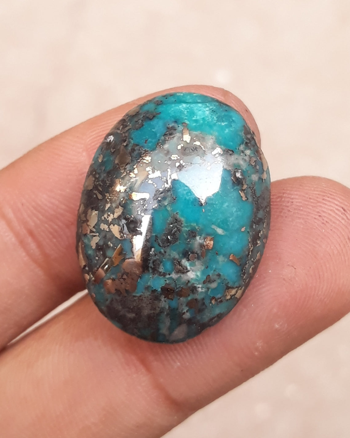 Natural Certified Turquoise with Pyrite - Blue Matrix Turquoise - Shajri Feroza-40.3Ct-26x20mm