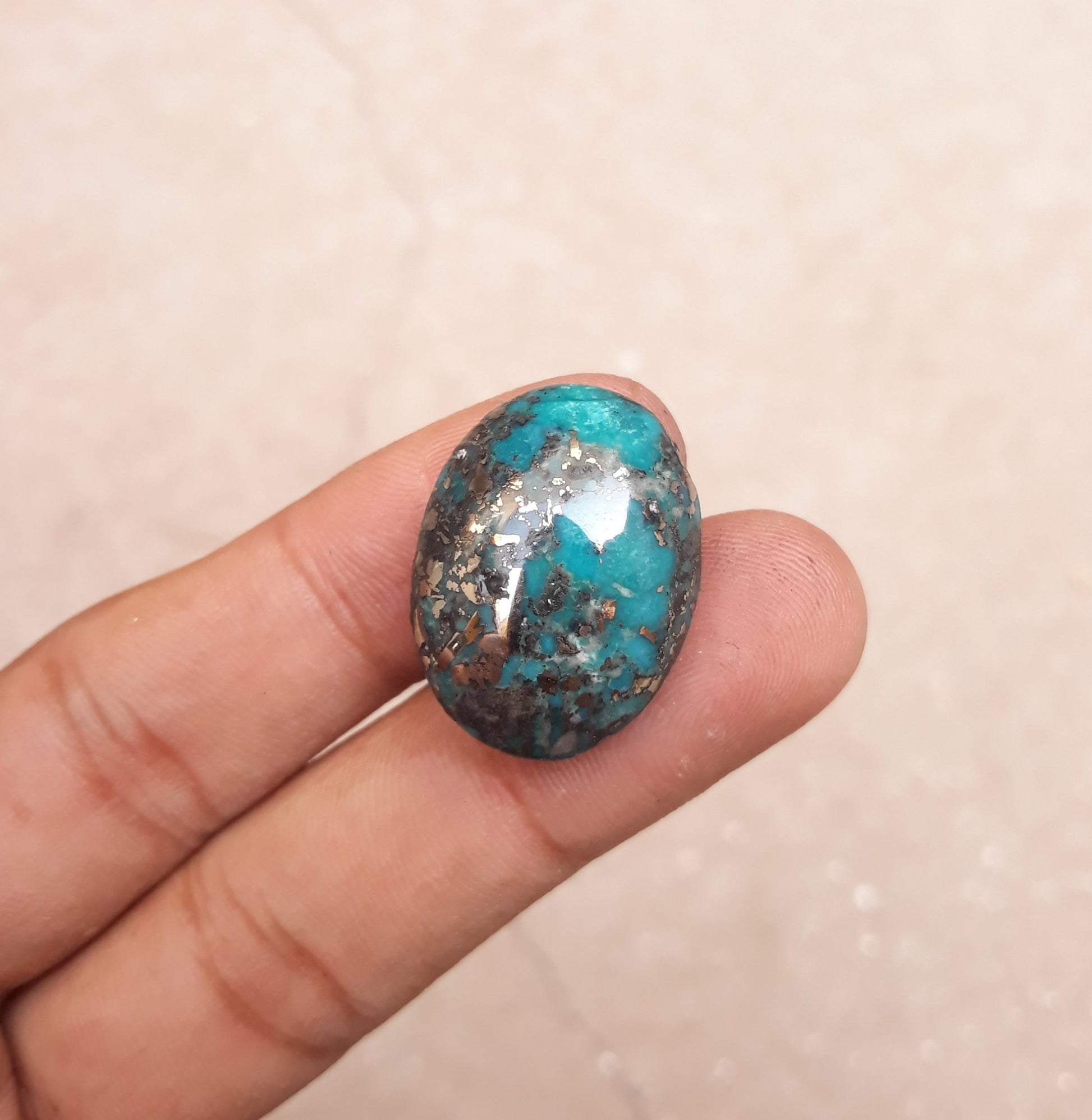 Natural Certified Turquoise with Pyrite - Blue Matrix Turquoise - Shajri Feroza-40.3Ct-26x20mm