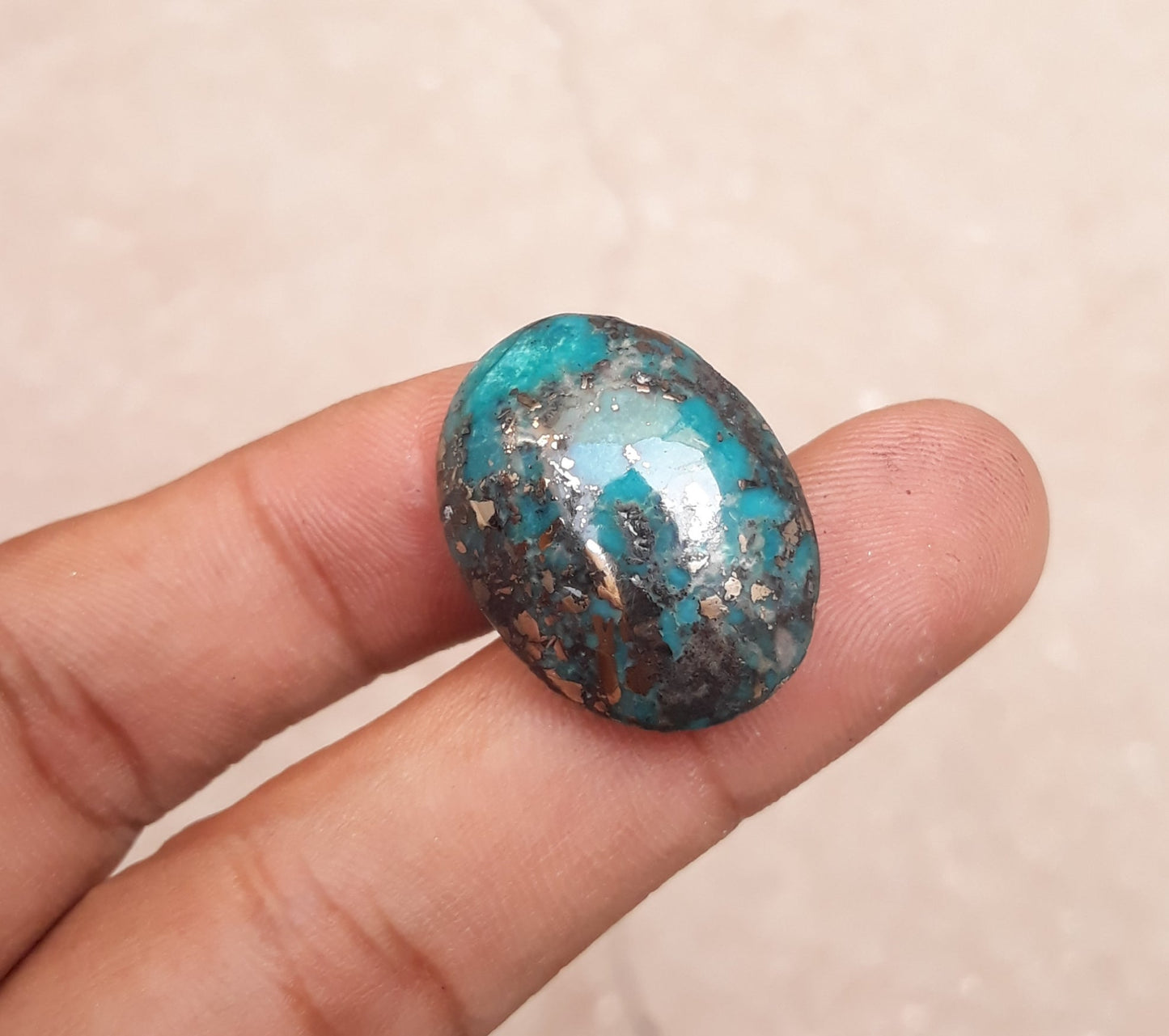 Natural Certified Turquoise with Pyrite - Blue Matrix Turquoise - Shajri Feroza-40.3Ct-26x20mm