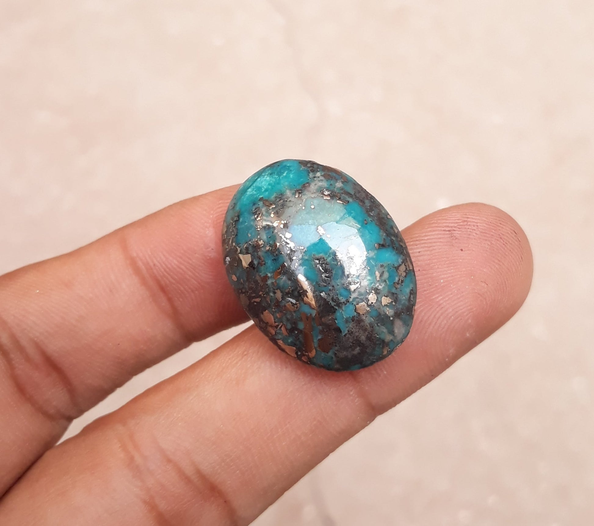 Natural Certified Turquoise with Pyrite - Blue Matrix Turquoise - Shajri Feroza-40.3Ct-26x20mm