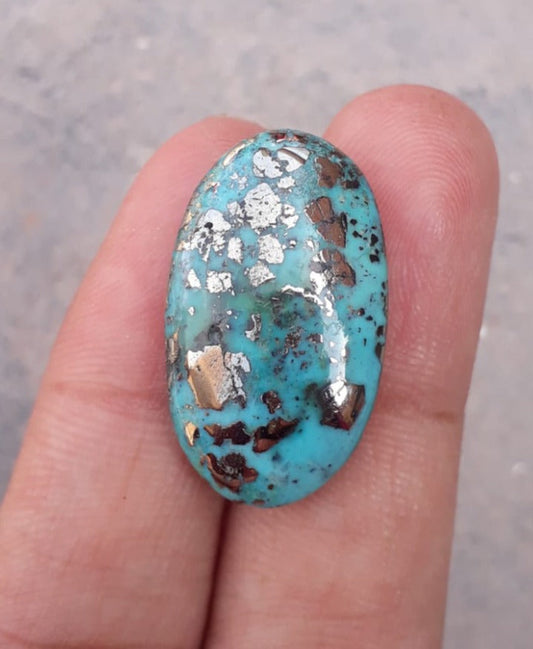 22.1ct Morenci Turquoise - Natural Certified Turquoise with Pyrite - Blue Matrix Turquoise - Shajri Feroza - 27x16mm