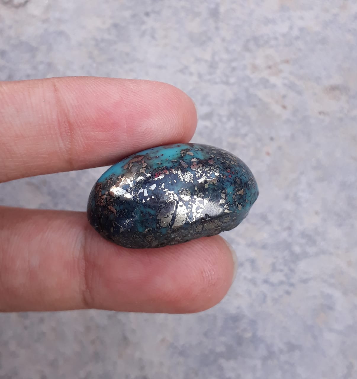 Natural Certified Turquoise with Pyrite - Blue Matrix Turquoise - Shajri Feroza-56.6Ct-29x19mm