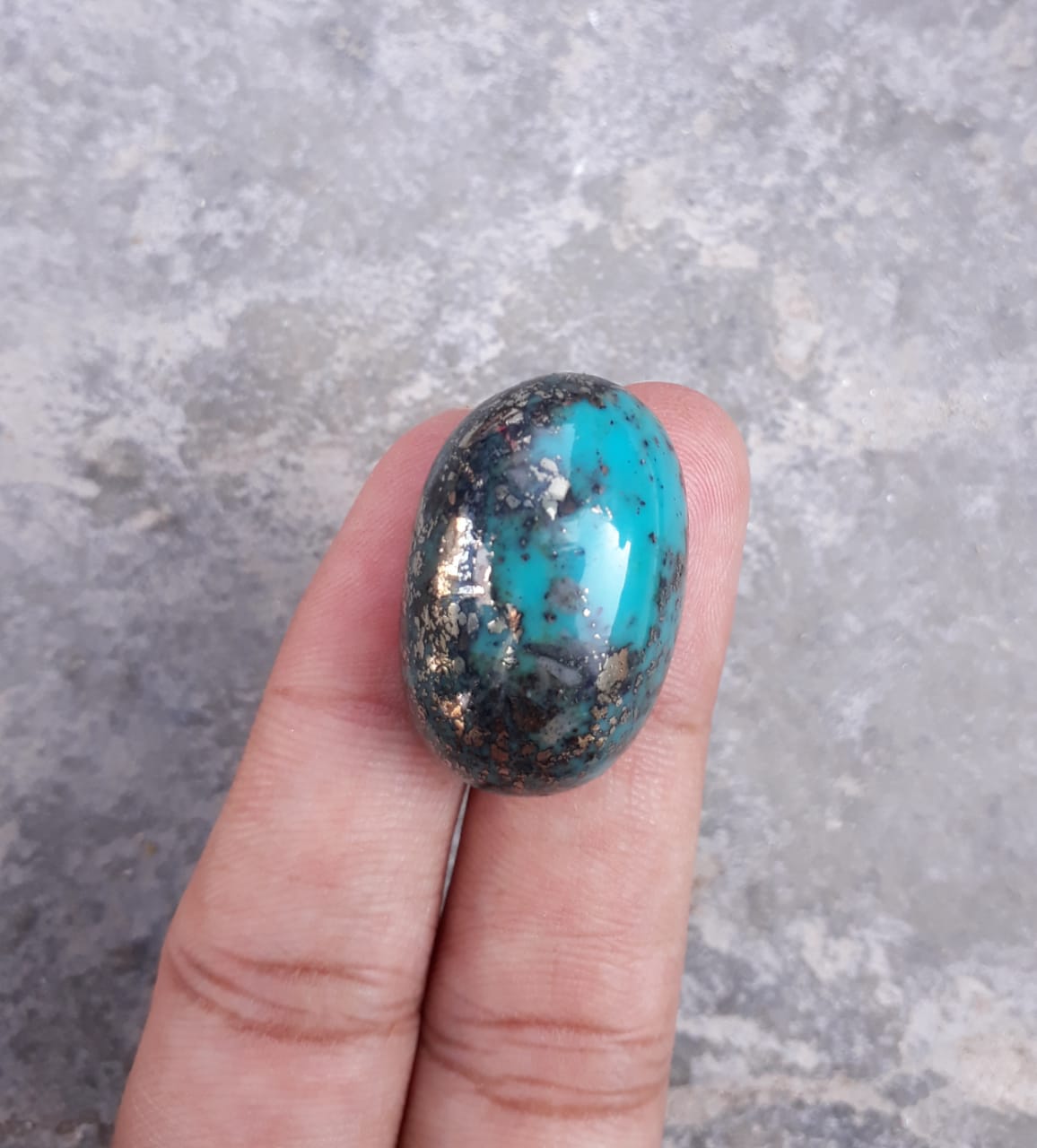 Natural Certified Turquoise with Pyrite - Blue Matrix Turquoise - Shajri Feroza-56.6Ct-29x19mm