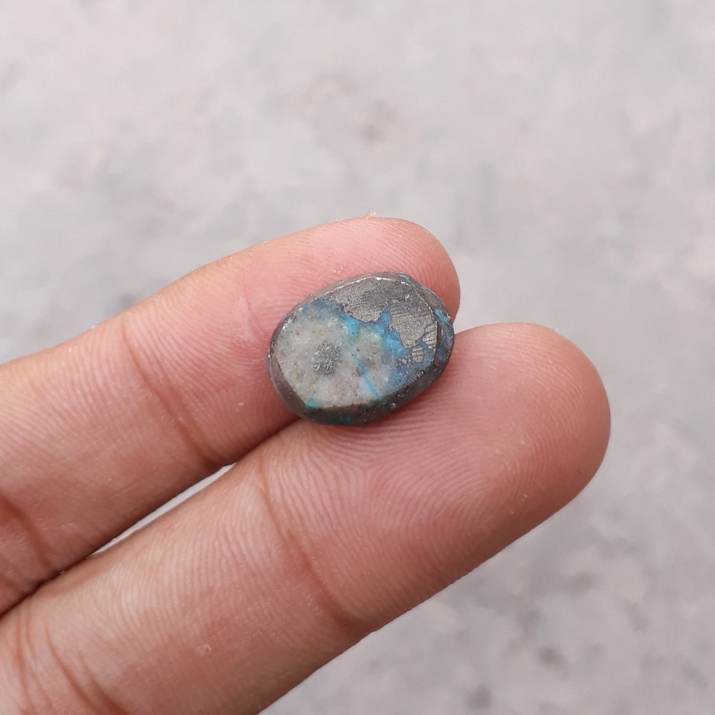 11.2ct Pyrite Turquoise with Pyrit - Shajri Feroza - 16x12mm