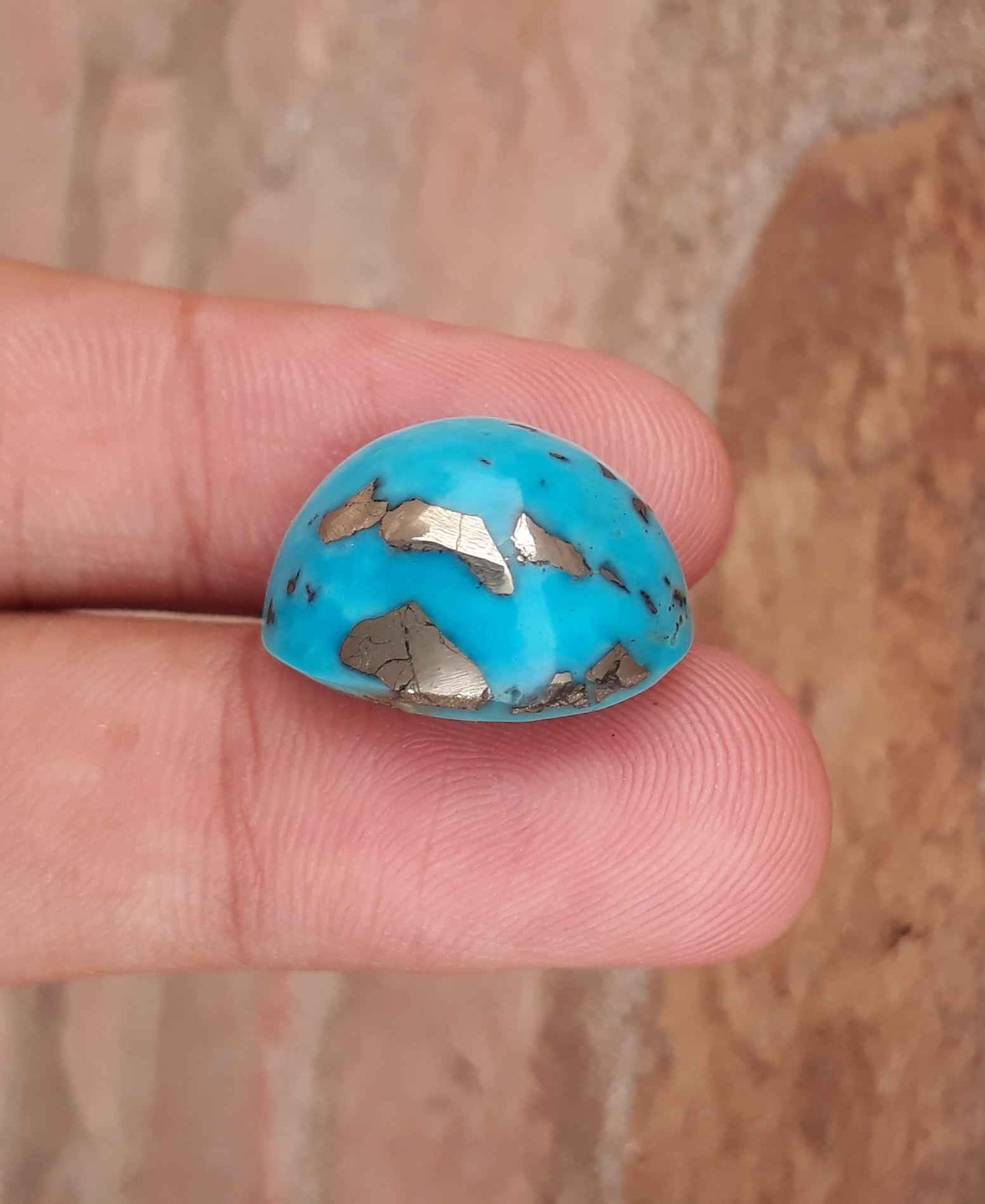 Natural Certified Turquoise with Pyrite - Blue Matrix Turquoise - Shajri Feroza-25.1Ct-20x17mm