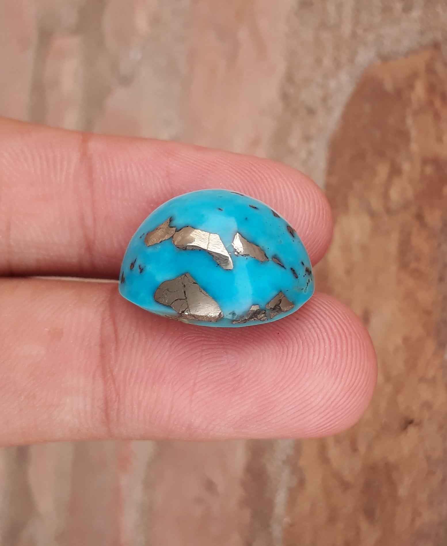 Natural Certified Turquoise with Pyrite - Blue Matrix Turquoise - Shajri Feroza-25.1Ct-20x17mm