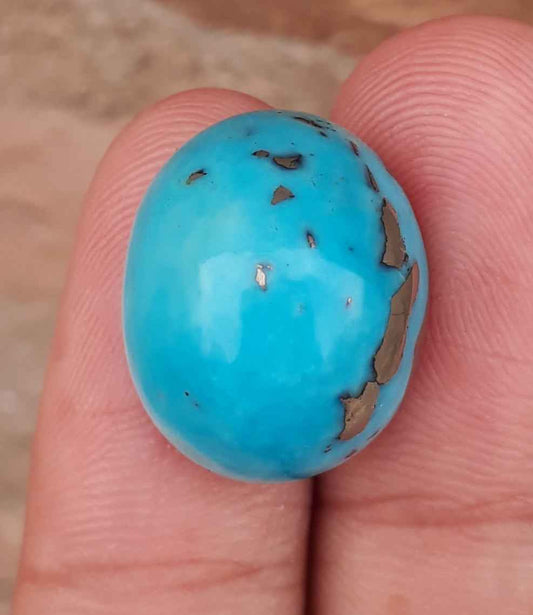 Natural Certified Turquoise with Pyrite - Blue Matrix Turquoise - Shajri Feroza-25.1Ct-20x17mm