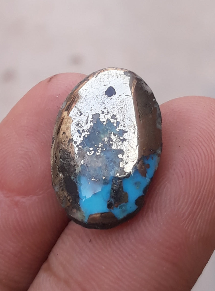 13ct  Turquoise with Pyrite - Shajri Feroza - 19x13mm