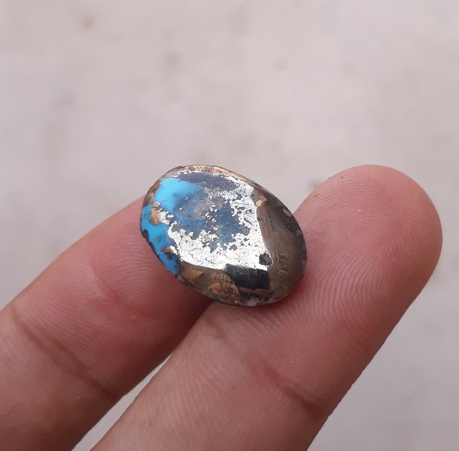 13ct  Turquoise with Pyrite - Shajri Feroza - 19x13mm