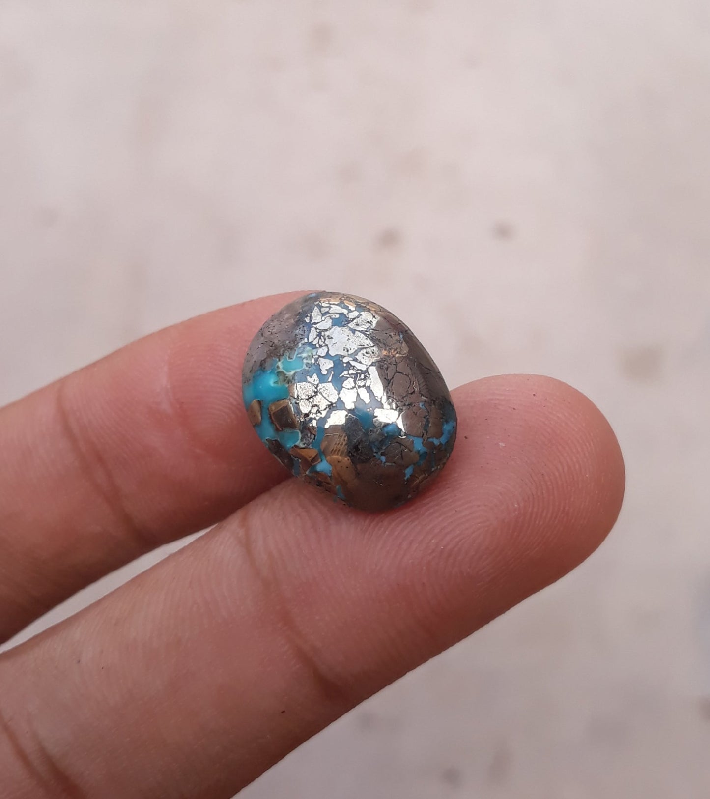 15.1ct Morenci Turquoise - Natural Certified Turquoise with Pyrite - Blue Matrix Turquoise - Shajri Feroza - 18x14mm