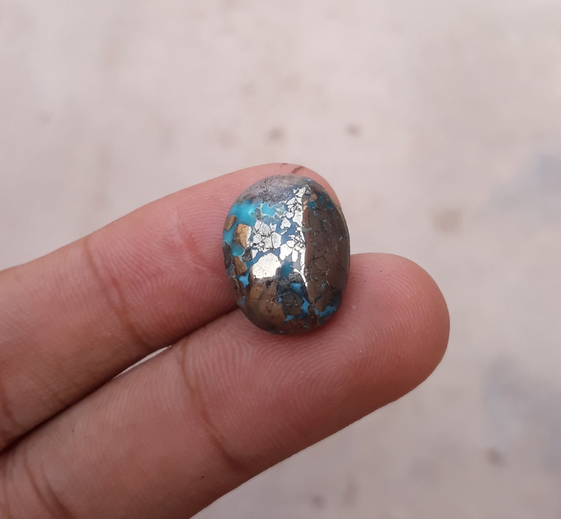 15.1ct Morenci Turquoise - Natural Certified Turquoise with Pyrite - Blue Matrix Turquoise - Shajri Feroza - 18x14mm