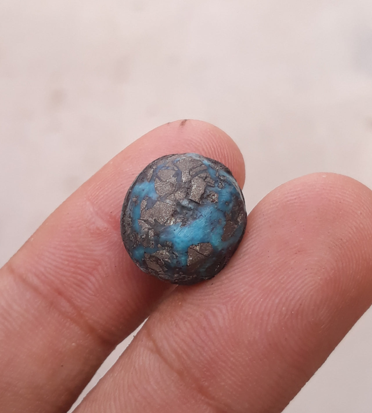 16.3ct Turquoise with Pyrite - Shajri Feroza - 15x14mm