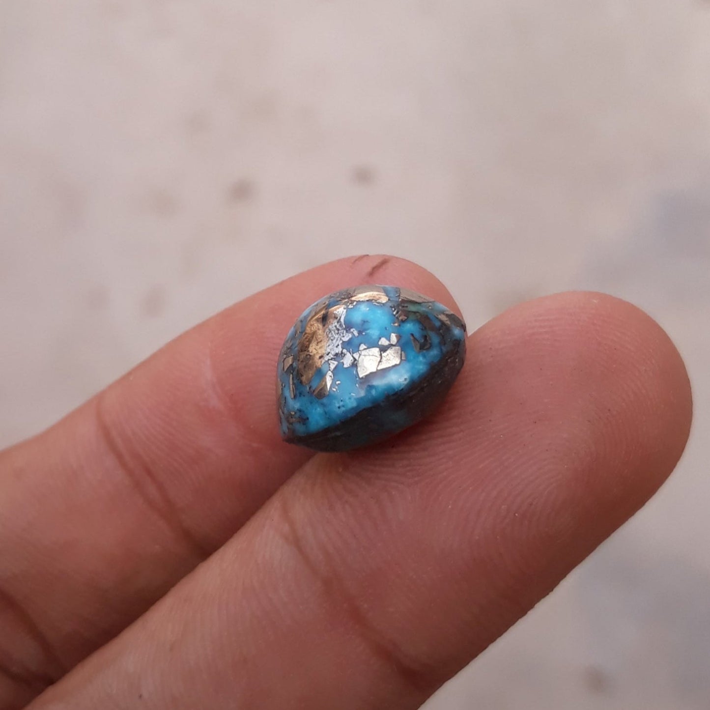 16.3ct Turquoise with Pyrite - Shajri Feroza - 15x14mm