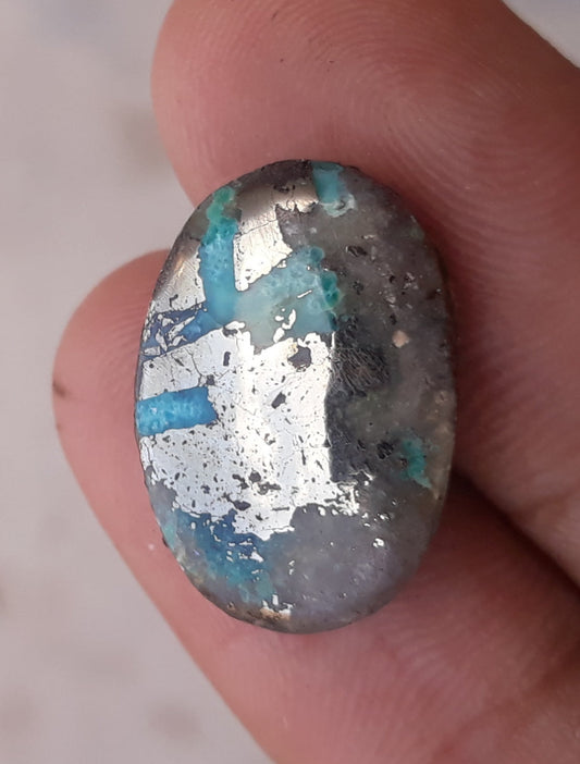 16.3ct Morenci Turquoise - Natural Certified Turquoise with Pyrite - Blue Matrix Turquoise - Shajri Feroza - 20x14mm