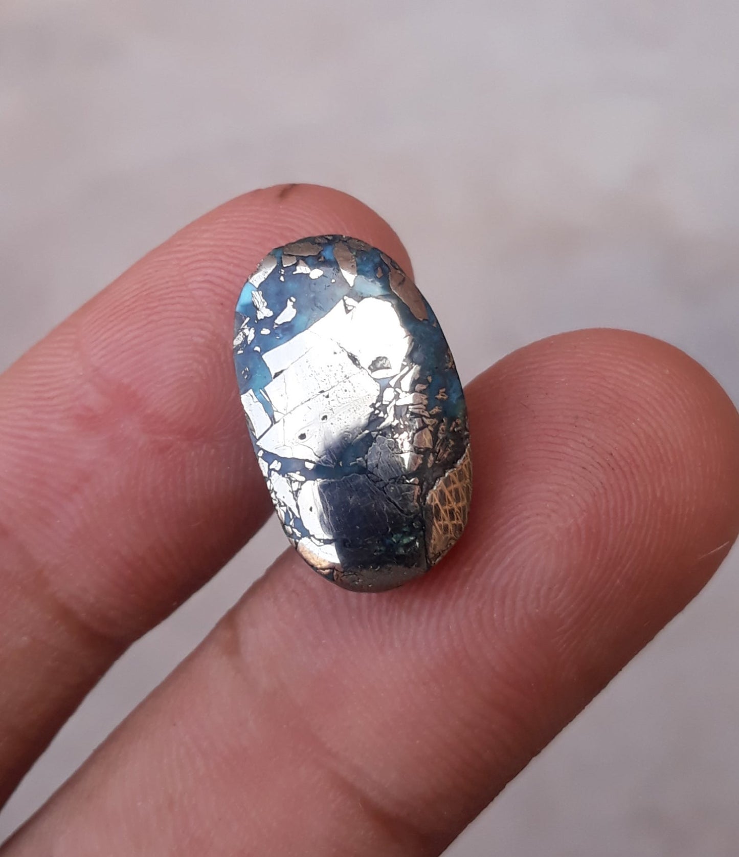 16ct Morenci Turquoise - Natural Certified Turquoise with Pyrite - Blue Matrix Turquoise - Shajri Feroza - 19x11mm