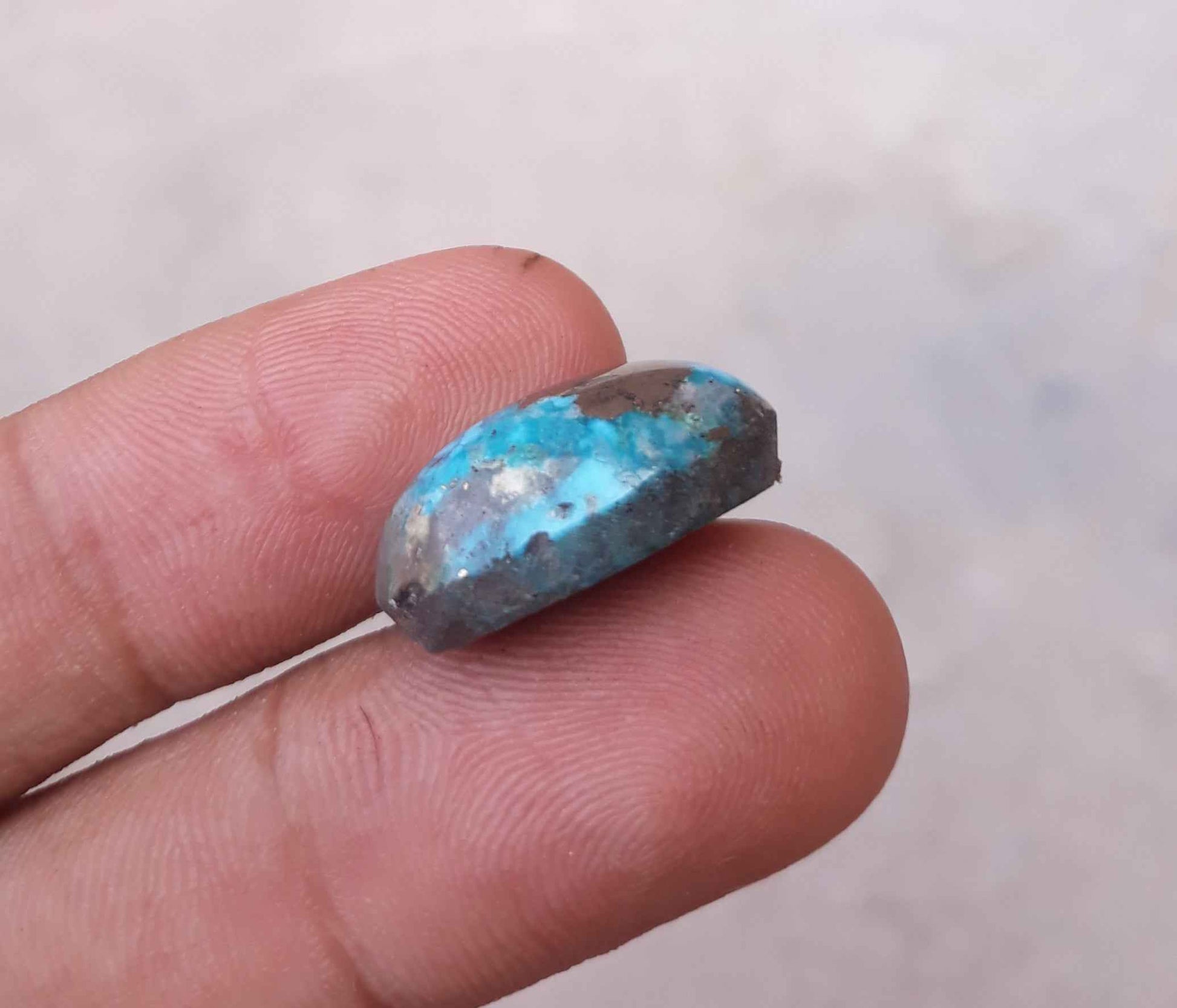 Natural Certified Turquoise with Pyrite - Blue Matrix Turquoise - Shajri Feroza-23Ct-20x15mm