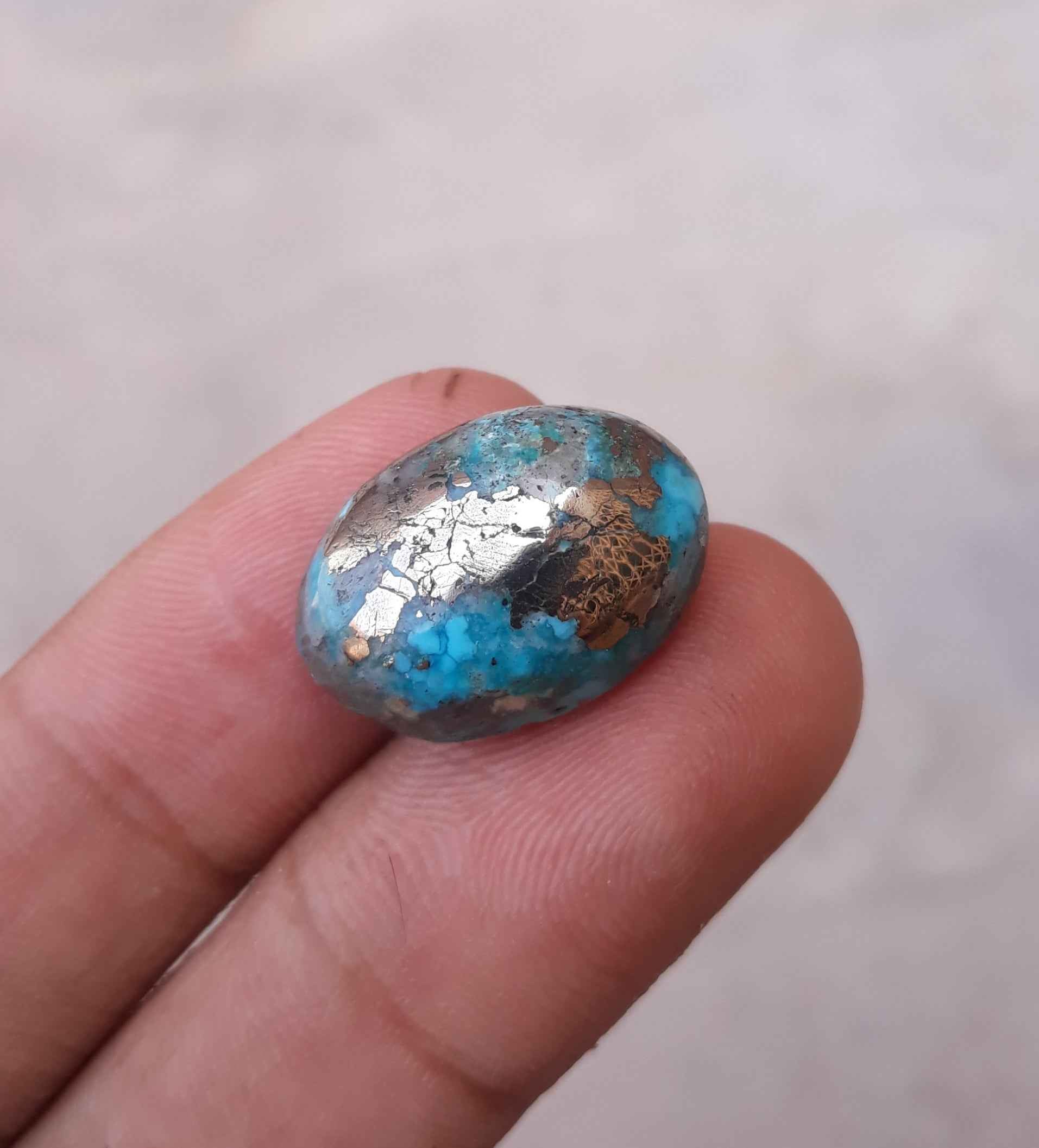 Natural Certified Turquoise with Pyrite - Blue Matrix Turquoise - Shajri Feroza-23Ct-20x15mm
