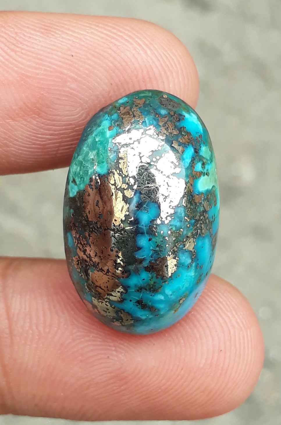 Natural Certified Turquoise with Pyrite - Blue Matrix Turquoise - Shajri Feroza-31.9Ct-24x15mm
