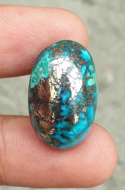Natural Certified Turquoise with Pyrite - Blue Matrix Turquoise - Shajri Feroza-31.9Ct-24x15mm