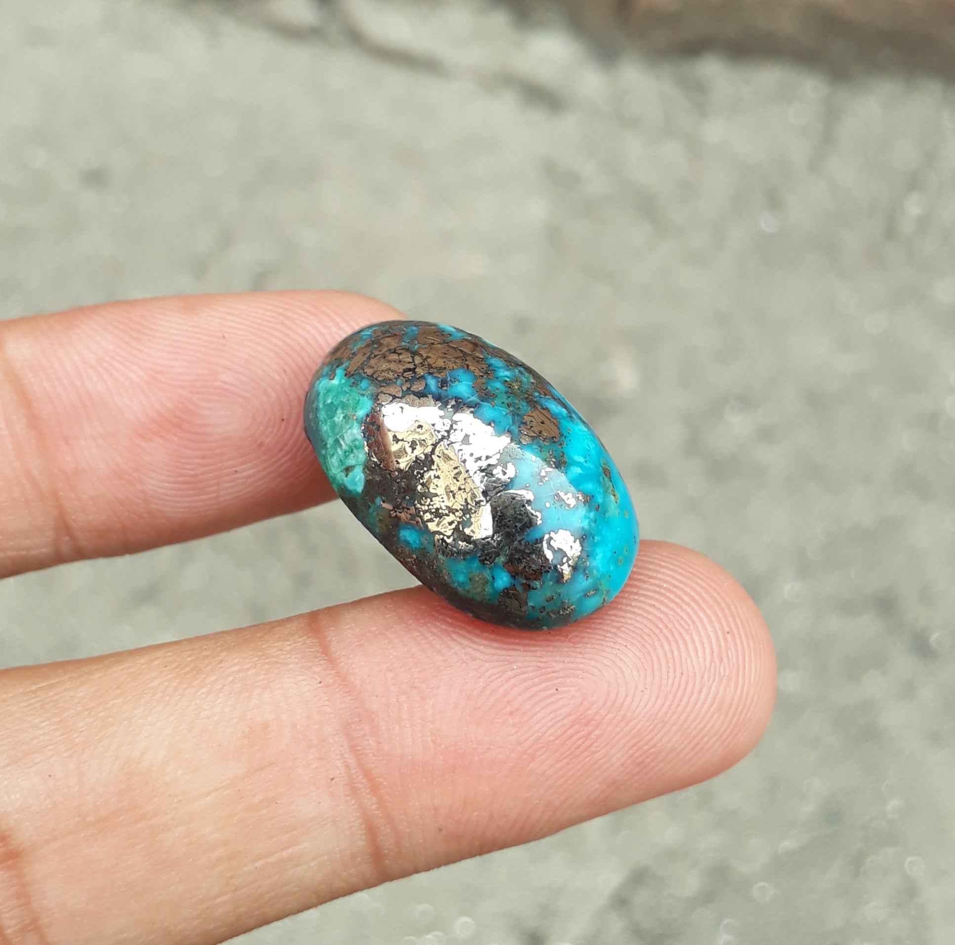 Natural Certified Turquoise with Pyrite - Blue Matrix Turquoise - Shajri Feroza-31.9Ct-24x15mm