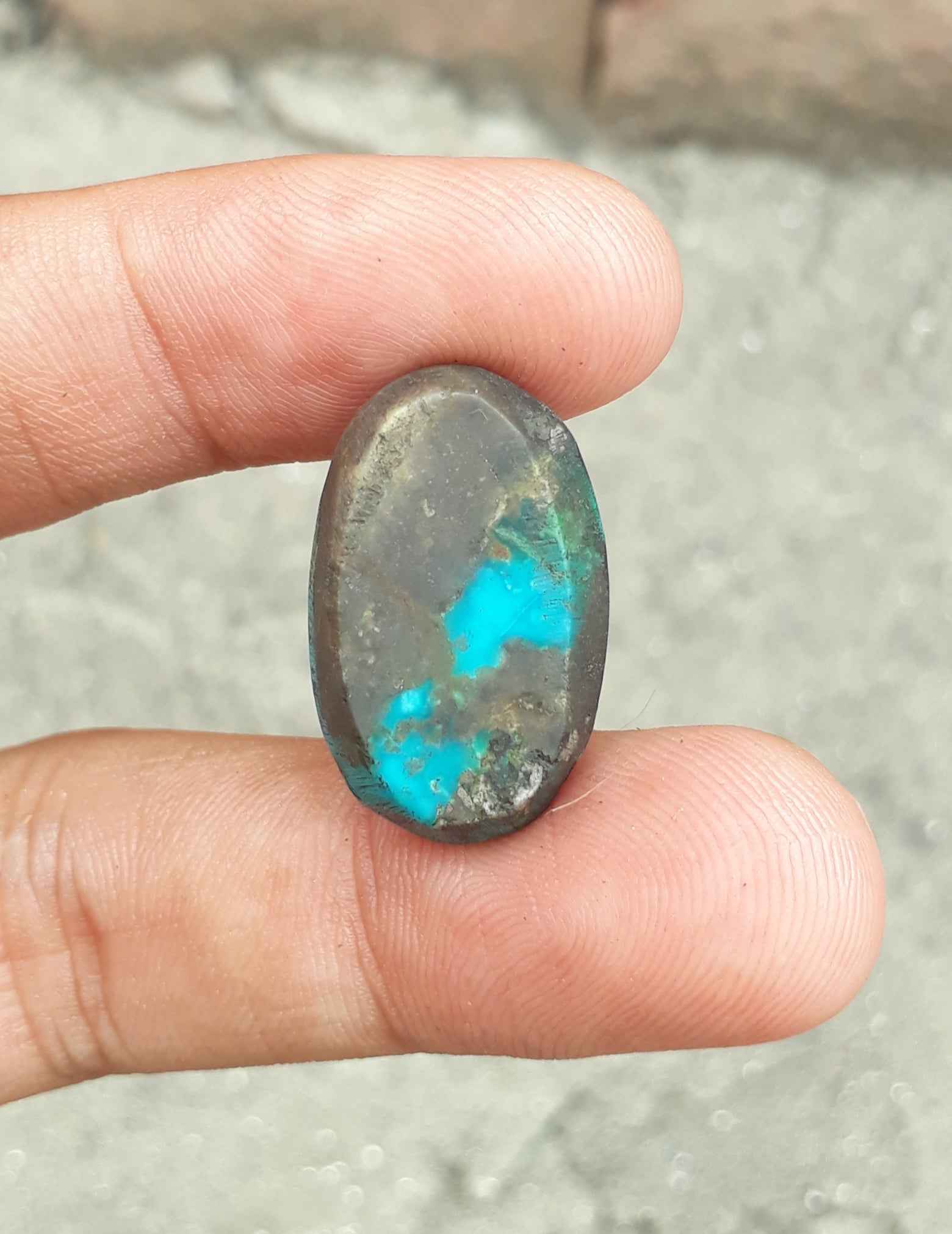 Natural Certified Turquoise with Pyrite - Blue Matrix Turquoise - Shajri Feroza-31.9Ct-24x15mm