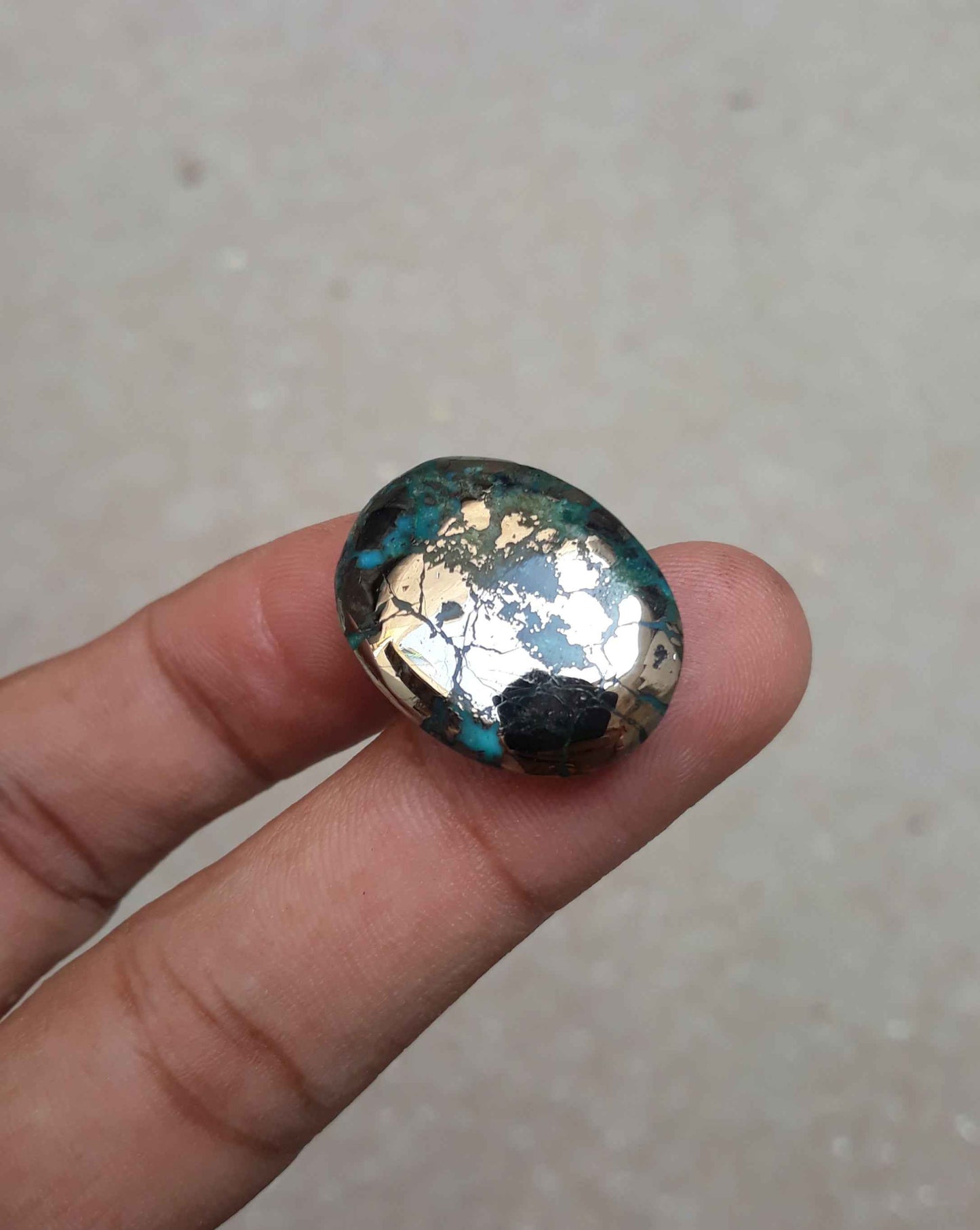 Natural Certified Turquoise with Pyrite - Green Matrix Turquoise - Shajri Feroza-35.6Ct-26x19mm
