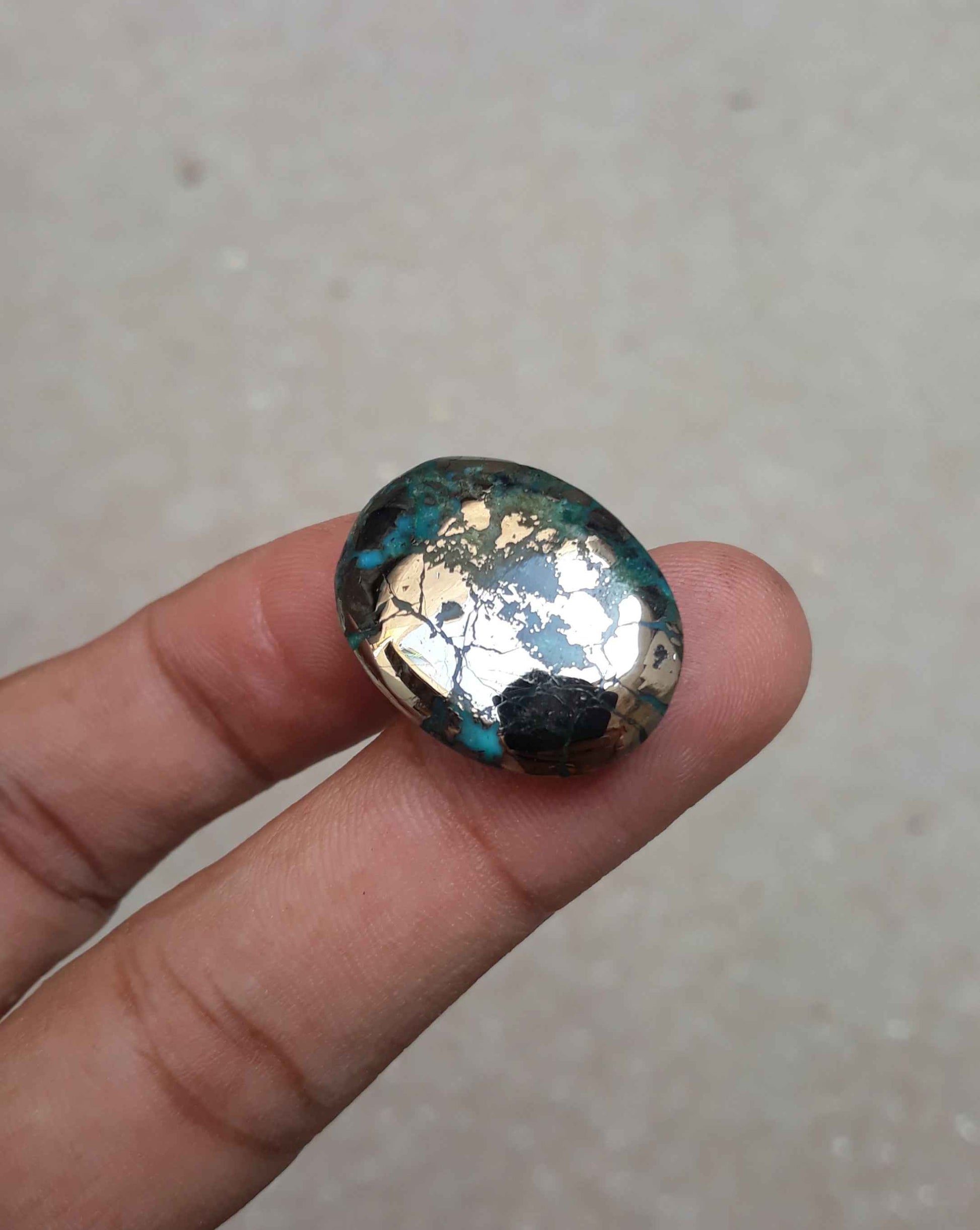 Natural Certified Turquoise with Pyrite - Green Matrix Turquoise - Shajri Feroza-35.6Ct-26x19mm