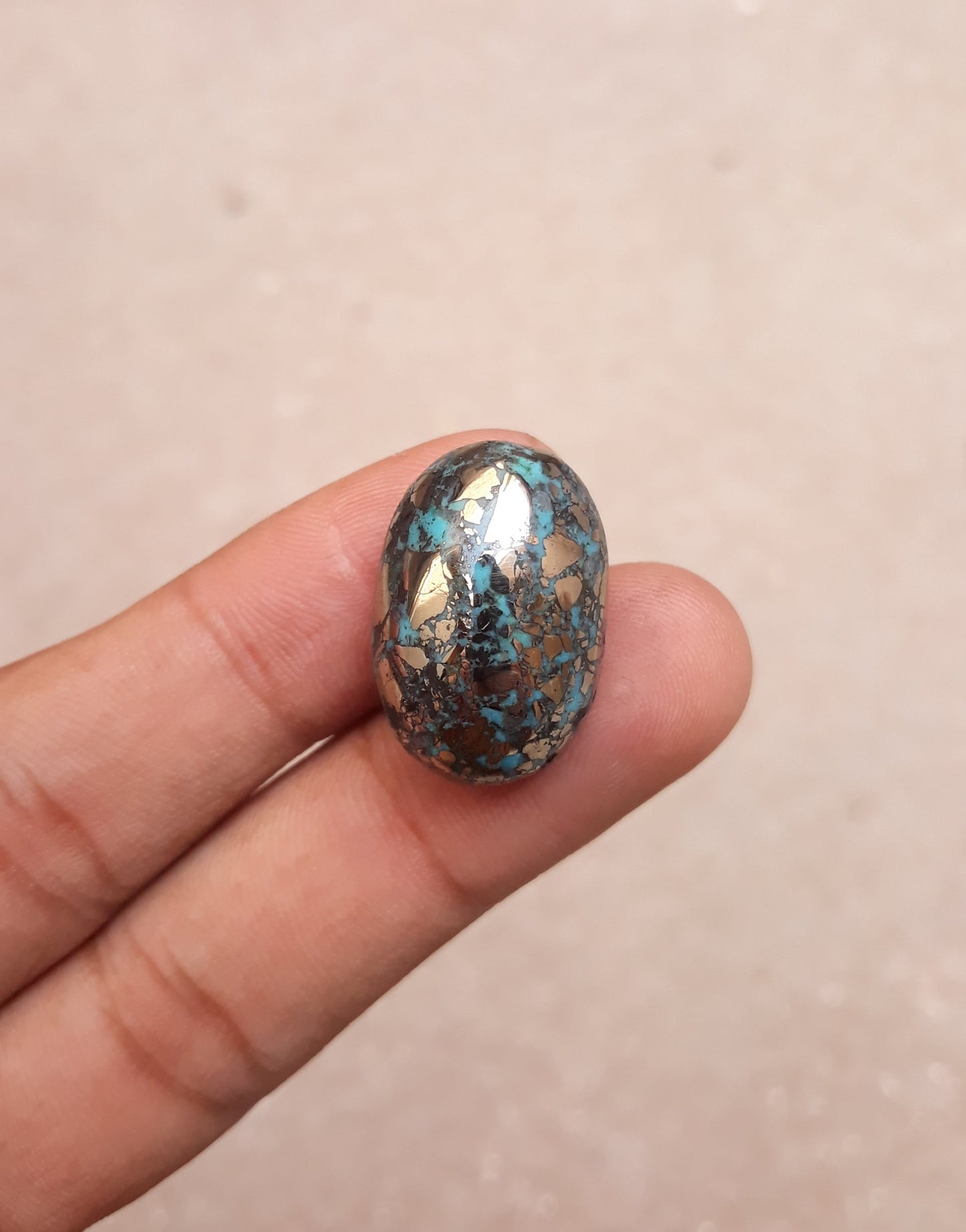 Natural Certified Turquoise with Pyrite - Blue Matrix Turquoise - Shajri Feroza-48.4Ct-22x17m
