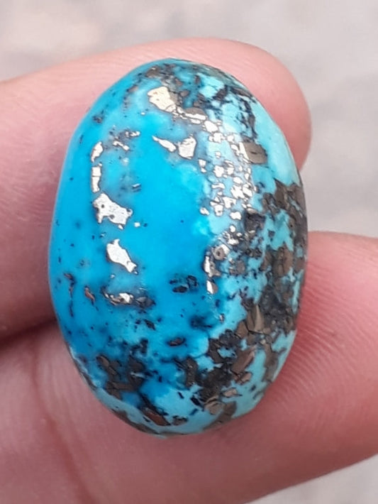 Natural Certified Turquoise with Pyrite - Blue Matrix Turquoise - Shajri Feroza-40.4Ct-25x17mm